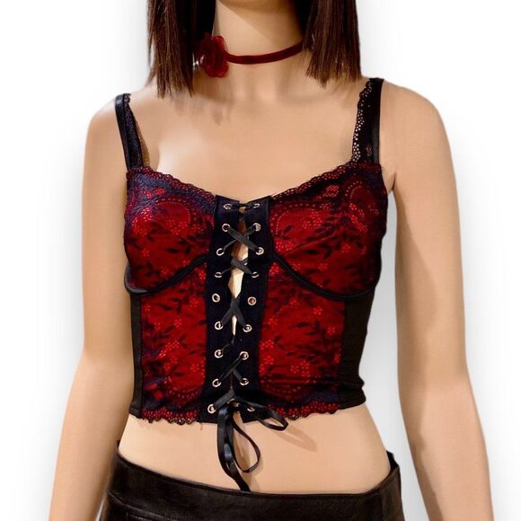 Black Floral Lace Up Corset Bustier Crop Top NEW - Picture 3 of 4